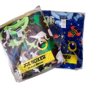 Joe Boxer Toddler Boys 3T Blanket Sleeper Pajamas Lot of 2 Dinosaur/Space Fleece